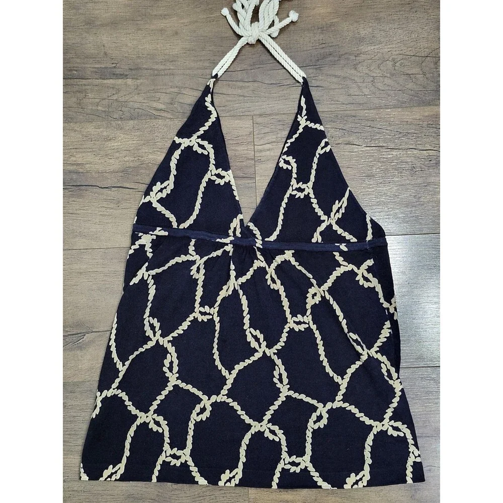 J. Crew Tank Top Women's Halter Neck size M Blue Nautical Beach